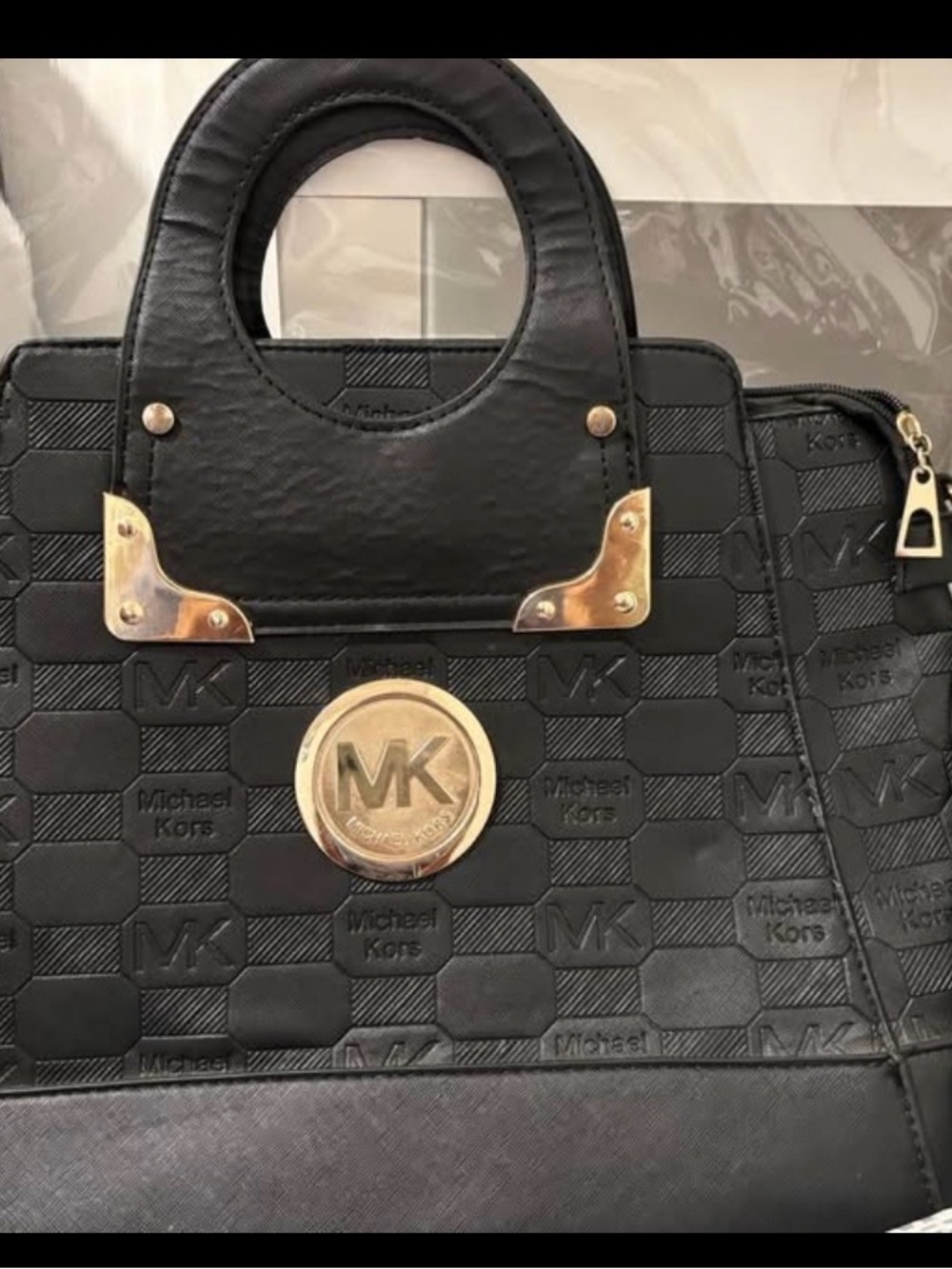 Michael Kors Black Satchel with Gold MK Emblem